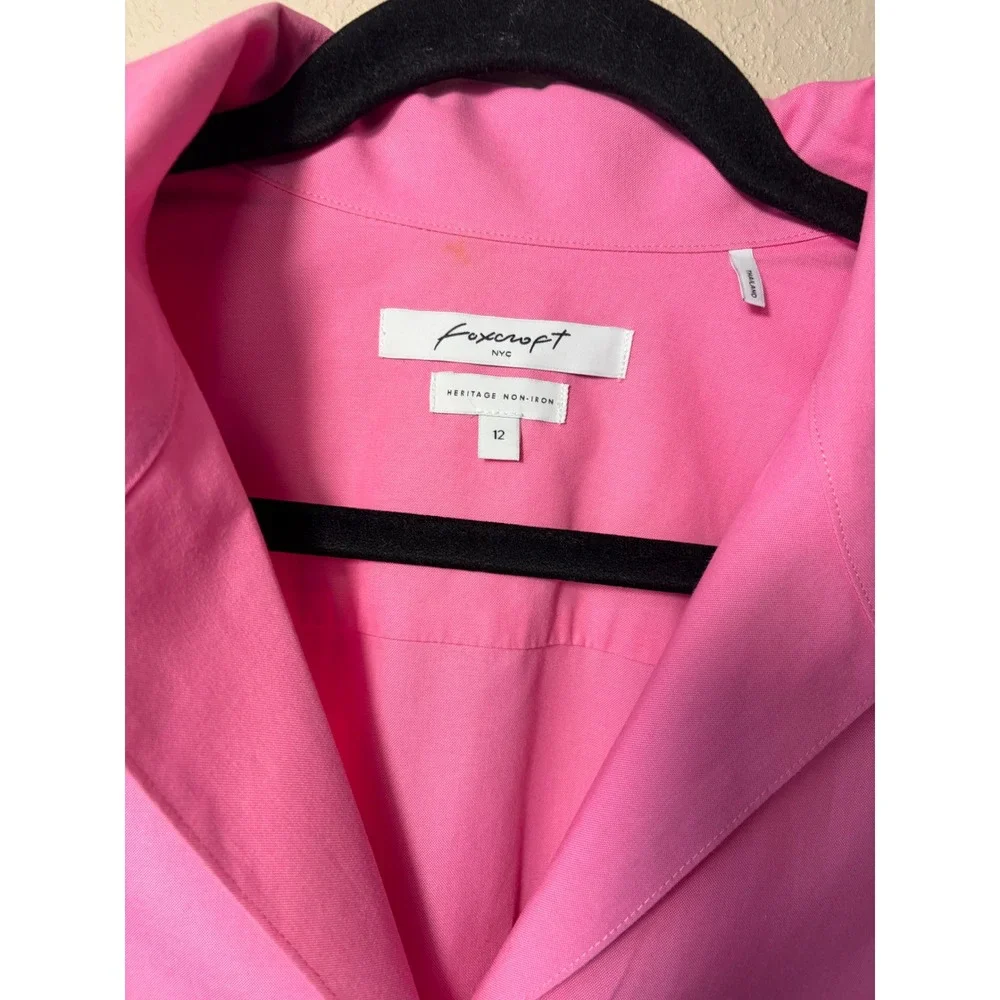 Foxcroft NYC Heritage Non-Iron Pink Cotton Button Down Tunic Shirt Pockets 12